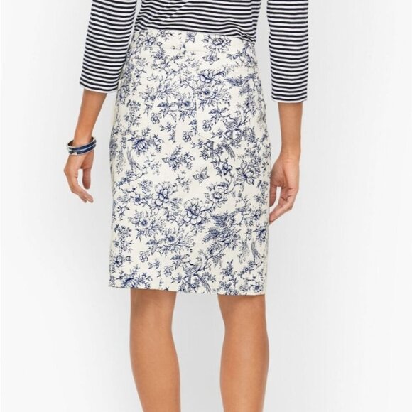 Talbots Skirt Womens Size 4P Bird Toile Print Denim A-Line Stretch Floral Skirt - Picture 10 of 16